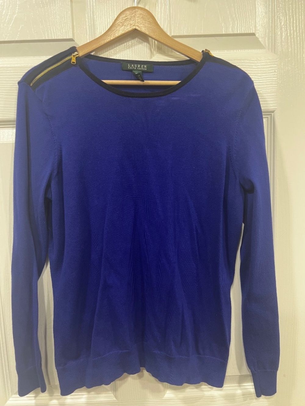 Lauren Ralph Lauren Blue Shoulder Zip Top